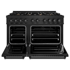 ZLINE 48 in. 6.7 cu. ft. Classic Double Oven Dual Fuel Range in Black Stainless Steel with 8 Brass Burners - CDRB-BR-48