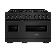 ZLINE 48 in. 6.7 cu. ft. Classic Double Oven Dual Fuel Range in Black Stainless Steel with 8 Brass Burners - CDRB-BR-48