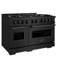 ZLINE 48 in. 6.7 cu. ft. Classic Double Oven Dual Fuel Range in Black Stainless Steel with 8 Brass Burners - CDRB-BR-48