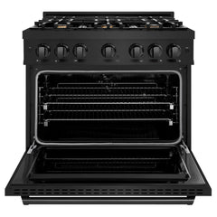 ZLINE 36 in. 5.2 cu. ft. Classic Dual Fuel Range with Gas Cooktop and Electric Convection Oven in Black Stainless Steel with 6 Brass Burners - CDRB-BR-36