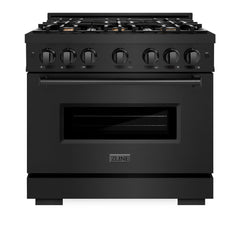 ZLINE 36 in. 5.2 cu. ft. Classic Dual Fuel Range with Gas Cooktop and Electric Convection Oven in Black Stainless Steel with 6 Brass Burners - CDRB-BR-36