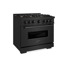 ZLINE 36 in. 5.2 cu. ft. Classic Dual Fuel Range with Gas Cooktop and Electric Convection Oven in Black Stainless Steel 