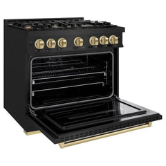 ZLINE Autograph Edition 36 in. 5.2 cu. ft. Classic Gas Range with 6 Burner Cooktop and Convection Gas Oven in Black Stainless Steel and Champagne Bronze Accents - CGRBZ-36-CB - The Home Selection