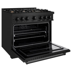 ZLINE 36 in. 5.2 cu. ft. Classic Dual Fuel Range with Gas Cooktop and Electric Convection Oven in Black Stainless Steel with 6 Brass Burners - CDRB-BR-36