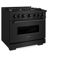 ZLINE 36 in. 5.2 cu. ft. Classic Dual Fuel Range with Gas Cooktop and Electric Convection Oven in Black Stainless Steel with 6 Brass Burners - CDRB-BR-36