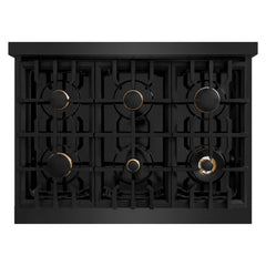 ZLINE 36 in. 5.2 cu. ft. Classic Dual Fuel Range with Gas Cooktop and Electric Convection Oven in Black Stainless Steel with 6 Brass Burners - CDRB-BR-36