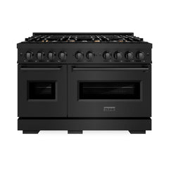 ZLINE 48 in. 6.7 cu. ft. Classic Double Oven Gas Range in Black Stainless Steel with 8 Brass Burners - CGRB-BR-48