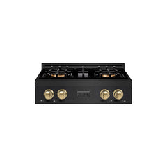 ZLINE 30 in. Classic Gas Rangetop with 4 Burner DuoPro™ Cooktop in Bla - Black Stainless Steel with Champagne Bronze Accents