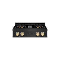 ZLINE 30 in. Classic Gas Rangetop with 4 Burner DuoPro™ Cooktop in Bla - Black Stainless Steel with Polished Gold Accents