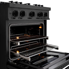 ZLINE 30 in. 4.2 cu. ft. Classic Dual Fuel Range with 4 Burner Gas Cooktop and Electric Convection Oven in Black Stainless Steel - CDRB-30