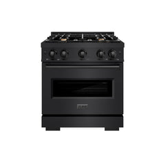 ZLINE 30 in. 4.2 cu. ft. Classic Dual Fuel Range with Gas Cooktop and Electric Convection Oven in Black Stainless Steel with 4 Brass Burners - CDRB-BR-30