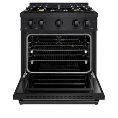 ZLINE 30 in. 4.2 cu. ft. Classic Dual Fuel Range with Gas Cooktop and Electric Convection Oven in Black Stainless Steel with 4 Brass Burners - CDRB-BR-30