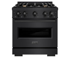 ZLINE 30 in. 4.2 cu. ft. Classic Dual Fuel Range with Gas Cooktop and Electric Convection Oven in Black Stainless Steel with 4 Brass Burners - CDRB-BR-30
