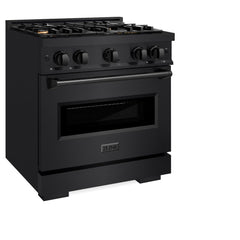 ZLINE 30 in. 4.2 cu. ft. Classic Dual Fuel Range with Gas Cooktop and Electric Convection Oven in Black Stainless Steel with 4 Brass Burners - CDRB-BR-30