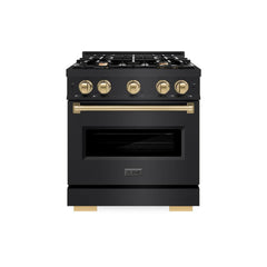 ZLINE Autograph Edition 30 in. 4.2 cu. ft. Classic Dual Fuel Range with 4 Burner Gas Cooktop and Electric Convection Oven in Black Stainless Steel with Champagne Bronze Accents - CDRBZ-30-CB - The Home Selection