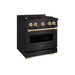 ZLINE Autograph Edition 30 in. 4.2 cu. ft. Classic Dual Fuel Range with 4 Burner Gas Cooktop and Electric Convection Oven in Black Stainless Steel with Champagne Bronze Accents - CDRBZ-30-CB - The Home Selection