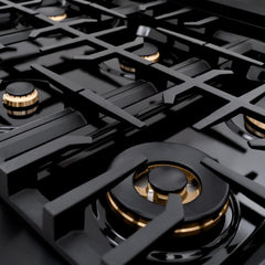 ZLINE Autograph Edition 36 in. 5.2 cu. ft. Classic Dual Fuel Range with 6 Burner Gas Cooktop and Electric Convection Oven in Black Stainless Steel with Champagne Bronze Accents - CDRBZ-36-CB - The Home Selection