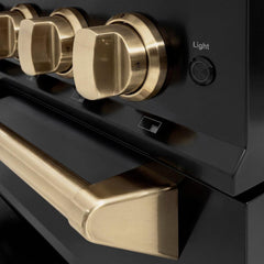 ZLINE Autograph Edition 36 in. 5.2 cu. ft. Classic Dual Fuel Range with 6 Burner DuoPro™ Cooktop and Electric Convection Oven in Black Stainless Steel and Champagne Bronze Accents - PCDRBZ-36-CB - The Home Selection