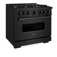 ZLINE 36 in. 5.2 cu. ft. Classic Gas Range with 6 Burner DuoPro™ Cooktop and Convection Gas Oven in Black Stainless Steel - PCGRB-36
