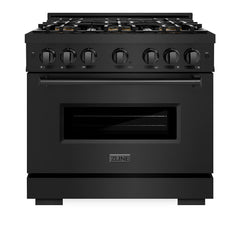 ZLINE 36 in. 5.2 cu. ft. Classic Gas Range with 6 Burner DuoPro™ Cooktop and Convection Gas Oven in Black Stainless Steel - PCGRB-36