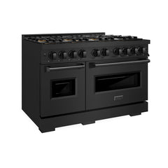 ZLINE 48 in. 6.7 cu. ft. Classic Gas Range with 8 Burner DuoPro™ Cooktop and Dual Ovens in Black Stainless Steel - PCGRB-48