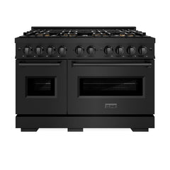 ZLINE 48 in. 6.7 cu. ft. Classic Gas Range with 8 Burner DuoPro™ Cooktop and Dual Ovens in Black Stainless Steel - PCGRB-48