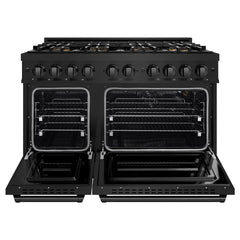 ZLINE 48 in. 6.7 cu. ft. Classic Gas Range with 8 Burner DuoPro™ Cooktop and Dual Ovens in Black Stainless Steel - PCGRB-48