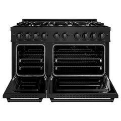 ZLINE 48 in. 6.7 cu. ft. Classic Double Oven Gas Range with 8 Burner Cooktop in Black Stainless Steel - CGRB-48