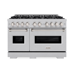 ZLINE 48 in. 6.7 cu. ft. Classic Double Oven Dual Fuel Range with 8 Burner Gas Cooktop in Satin Stainless Steel - CDRS-48
