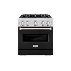 ZLINE 30 in. 4.2 cu. ft. Classic Dual Fuel Range with 4 Burner Gas Cooktop and Electric Convection Oven in Satin Stainless Steel with Black Matte Door - CDRS-BLM-30