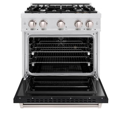 ZLINE 30 in. 4.2 cu. ft. Classic Dual Fuel Range with 4 Burner Gas Cooktop and Electric Convection Oven in Satin Stainless Steel with Black Matte Door - CDRS-BLM-30