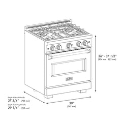 ZLINE 30 in. 4.2 cu. ft. Classic Dual Fuel Range with 4 Burner Gas Cooktop and Electric Convection Oven in Satin Stainless Steel with Black Matte Door - CDRS-BLM-30