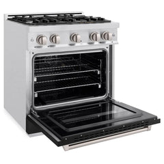 ZLINE 30 in. 4.2 cu. ft. Classic Dual Fuel Range with 4 Burner Gas Cooktop and Electric Convection Oven in Satin Stainless Steel with Black Matte Door - CDRS-BLM-30