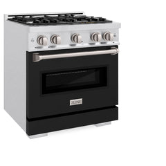 ZLINE 30 in. 4.2 cu. ft. Classic Dual Fuel Range with 4 Burner Gas Cooktop and Electric Convection Oven in Satin Stainless Steel with Black Matte Door - CDRS-BLM-30