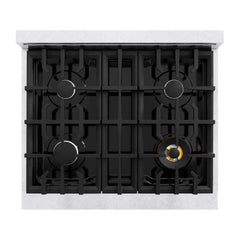 ZLINE 30 in. 4.2 cu. ft. Classic Dual Fuel Range with 4 Burner Gas Cooktop and Electric Convection Oven in Satin Stainless Steel with Black Matte Door - CDRS-BLM-30
