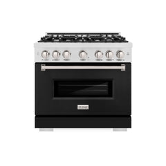 ZLINE 36 in. 5.2 cu. ft. Classic Dual Fuel Range with 6 Burner Gas Cooktop and Electric Convection Oven in Satin Stainless Steel with Black Matte Door - CDRS-BLM-36