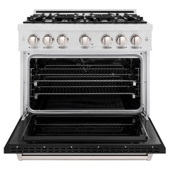 ZLINE 36 in. 5.2 cu. ft. Classic Dual Fuel Range with 6 Burner Gas Cooktop and Electric Convection Oven in Satin Stainless Steel with Black Matte Door - CDRS-BLM-36