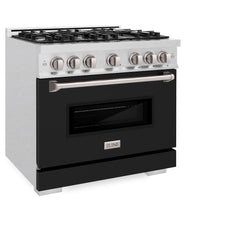 ZLINE 36 in. 5.2 cu. ft. Classic Dual Fuel Range with 6 Burner Gas Cooktop and Electric Convection Oven in Satin Stainless Steel with Black Matte Door - CDRS-BLM-36