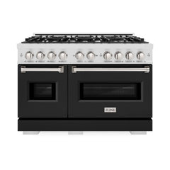 ZLINE 48 in. 6.7 cu. ft. Classic Double Oven Dual Fuel Range with 8 Burner Gas Cooktop in Satin Stainless Steel with Black Matte Doors - CDRS-BLM-48