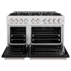 ZLINE 48 in. 6.7 cu. ft. Classic Double Oven Dual Fuel Range with 8 Burner Gas Cooktop in Satin Stainless Steel with Black Matte Doors - CDRS-BLM-48