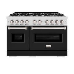 ZLINE 48 in. 6.7 cu. ft. Classic Double Oven Dual Fuel Range with 8 Burner Gas Cooktop in Satin Stainless Steel with Black Matte Doors - CDRS-BLM-48
