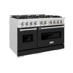 ZLINE 48 in. 6.7 cu. ft. Classic Double Oven Dual Fuel Range with 8 Bu - Satin Stainless Steel with Black Matte Door