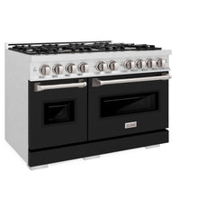 ZLINE 48 in. 6.7 cu. ft. Classic Double Oven Dual Fuel Range with 8 Burner Gas Cooktop in Satin Stainless Steel with Black Matte Doors - CDRS-BLM-48