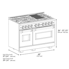ZLINE 48 in. 6.7 cu. ft. Classic Double Oven Dual Fuel Range in Satin Stainless Steel with 8 Brass Burners - CDRS-BR-48