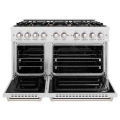 ZLINE 48 in. 6.7 cu. ft. Classic Double Oven Dual Fuel Range in Satin Stainless Steel with 8 Brass Burners - CDRS-BR-48