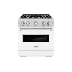 ZLINE 30 in. 4.2 cu. ft. Classic Dual Fuel Range with 4 Burner Gas Cooktop and Electric Convection Oven in Satin Stainless Steel with White Matte Door - CDRS-WM-30