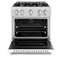 ZLINE 30 in. 4.2 cu. ft. Classic Dual Fuel Range with 4 Burner Gas Cooktop and Electric Convection Oven in Satin Stainless Steel with White Matte Door - CDRS-WM-30