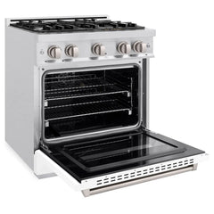 ZLINE 30 in. 4.2 cu. ft. Classic Dual Fuel Range with 4 Burner Gas Cooktop and Electric Convection Oven in Satin Stainless Steel with White Matte Door - CDRS-WM-30