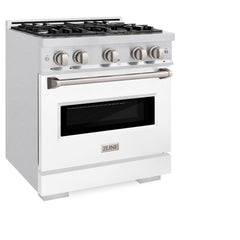ZLINE 30 in. 4.2 cu. ft. Classic Dual Fuel Range with 4 Burner Gas Cooktop and Electric Convection Oven in Satin Stainless Steel with White Matte Door - CDRS-WM-30
