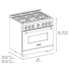 ZLINE 36 in. 5.2 cu. ft. Classic Dual Fuel Range with 6 Burner Gas Cooktop and Electric Convection Oven in Satin Stainless Steel with White Matte Door - CDRS-WM-36